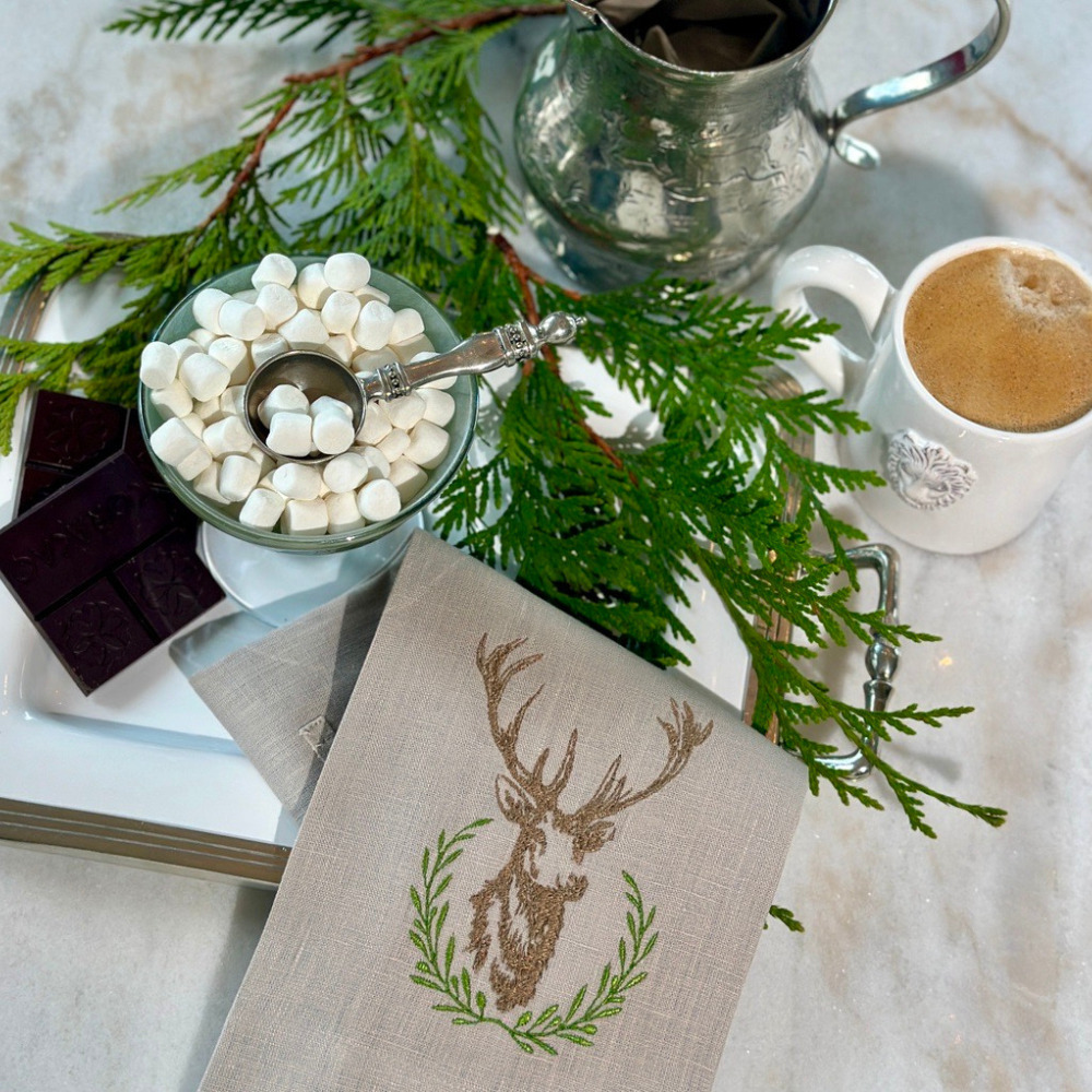 Laurel Wreath Stag Towel Soft Flax