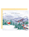 Happy Holidays Snowy Mountains Greeting Card
