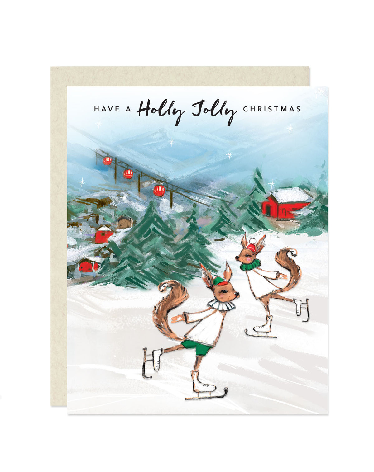Holly Jolly, Skating Squirrels Greeting Card