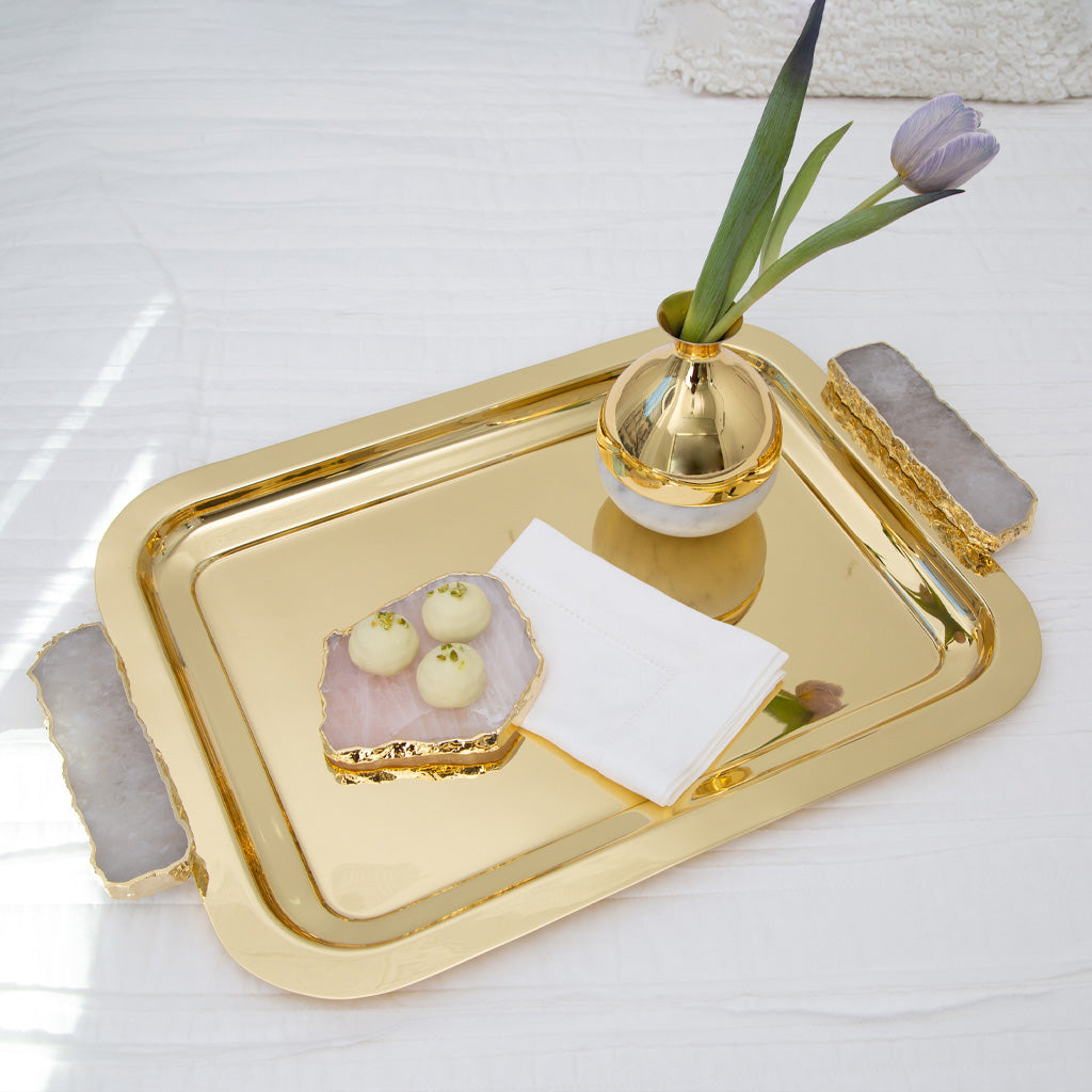 Coluna Dual Bud Vase Marble & Gold