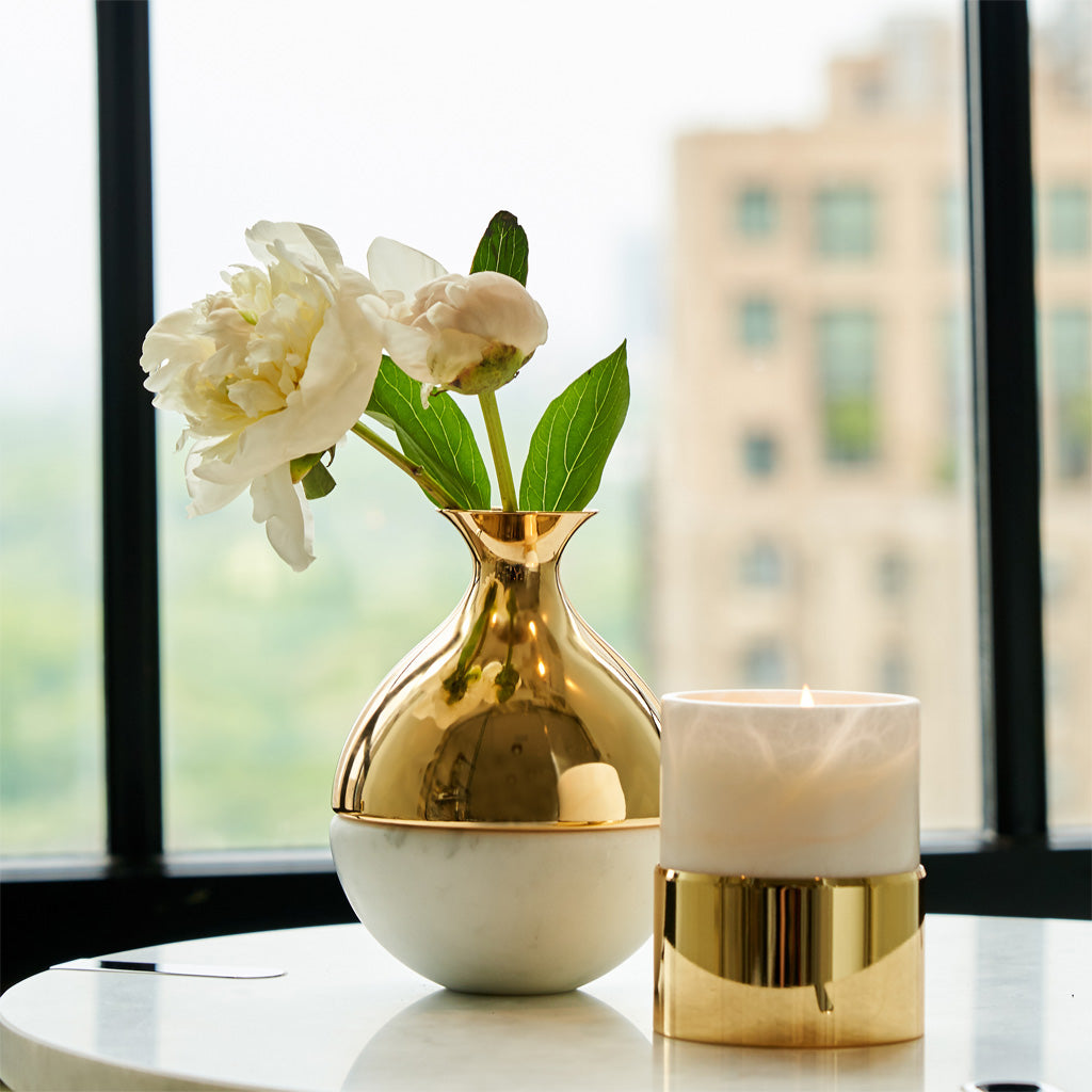 Coluna Dual Bud Vase Marble & Gold