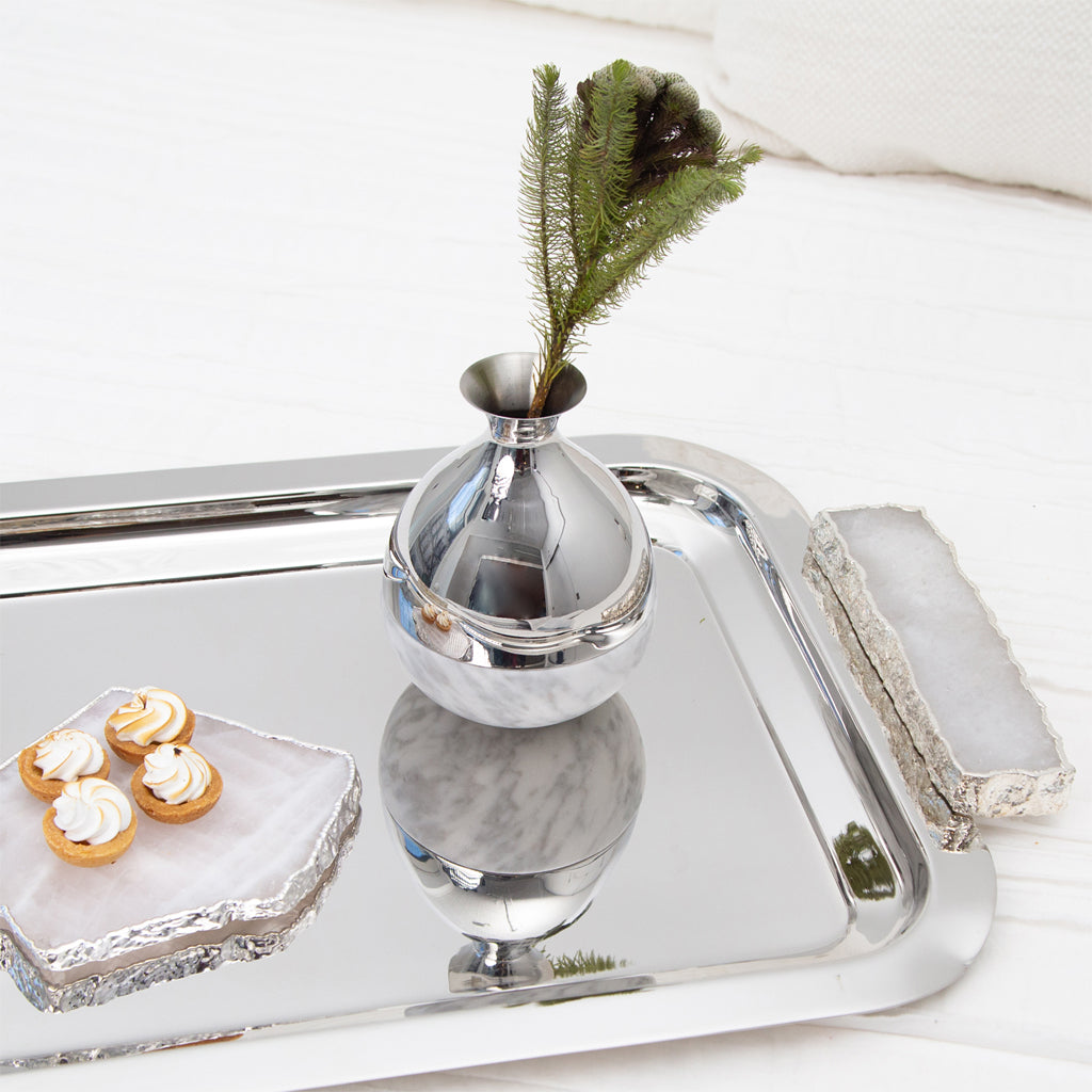 Coluna Dual Bud Vase Marble & Silver