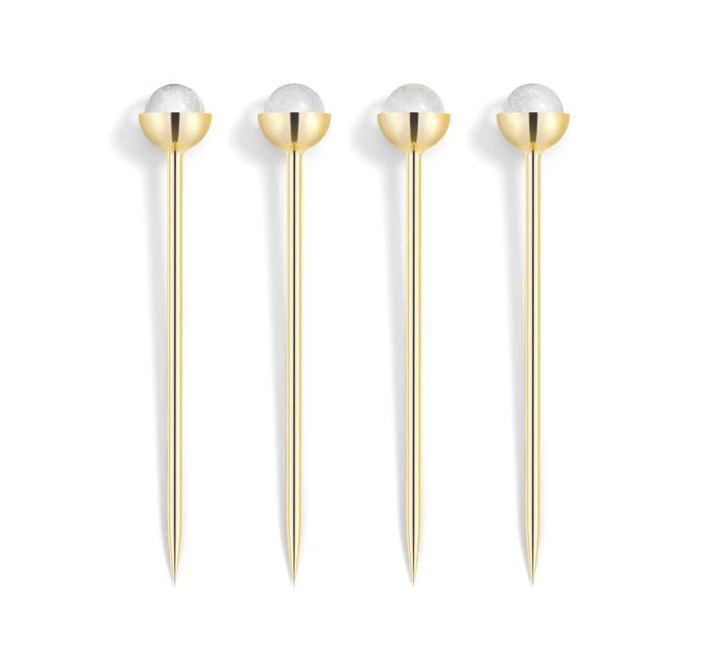 Hospitality Cocktail Picks Gold & Crystal Set of 4