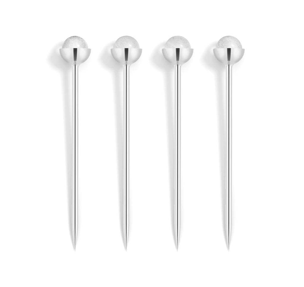 Hospitality Cocktail Picks Silver & Crystal Set of 4