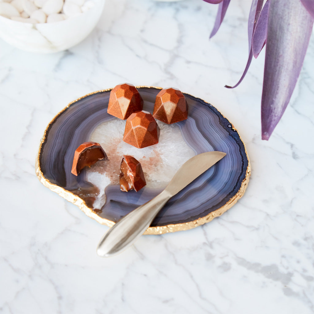 Ita Cheese Plate & Spreader Smoke Agate & Silver