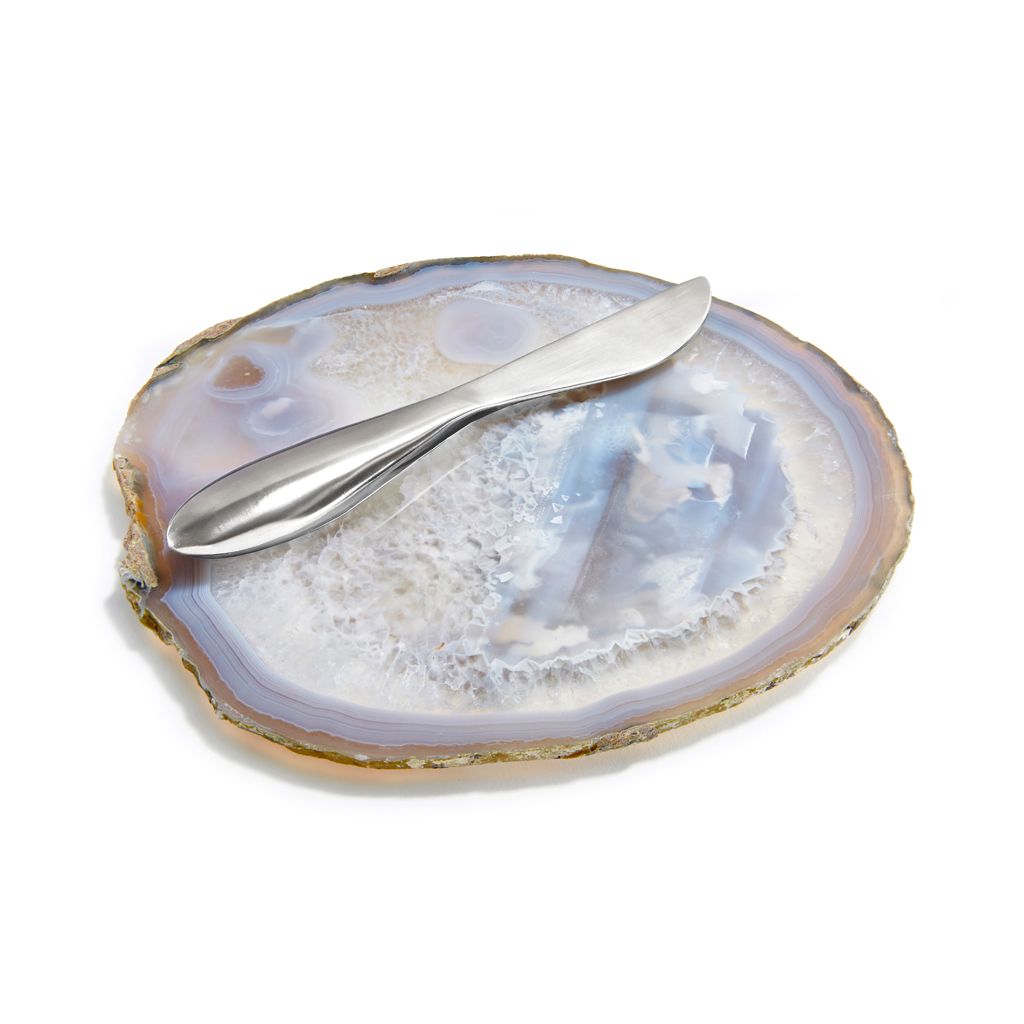 Ita Cheese Plate & Spreader Smoke Agate & Silver