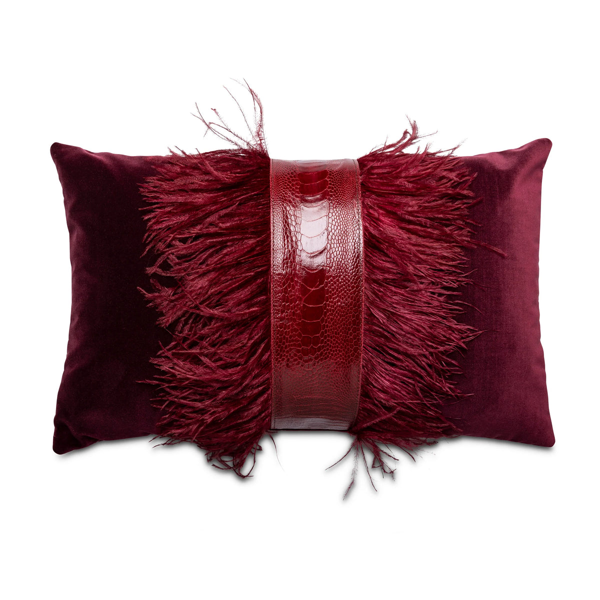 Ostrich Trim Lumbar Cabernet Velvet
