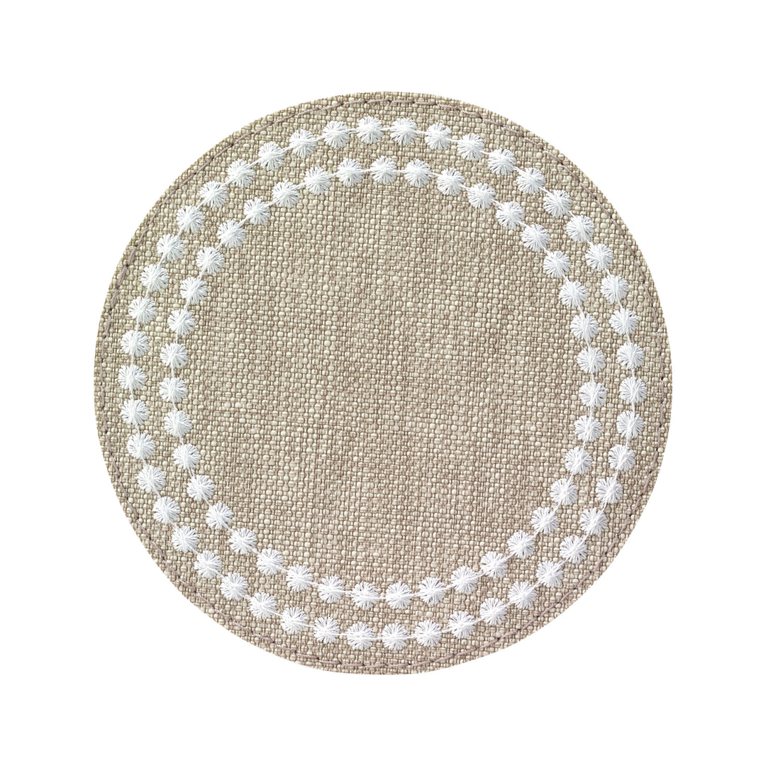 Pearls Embroidered Round Coasters Beige
