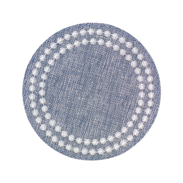 Pearls Embroidered Round Coasters Bluebell