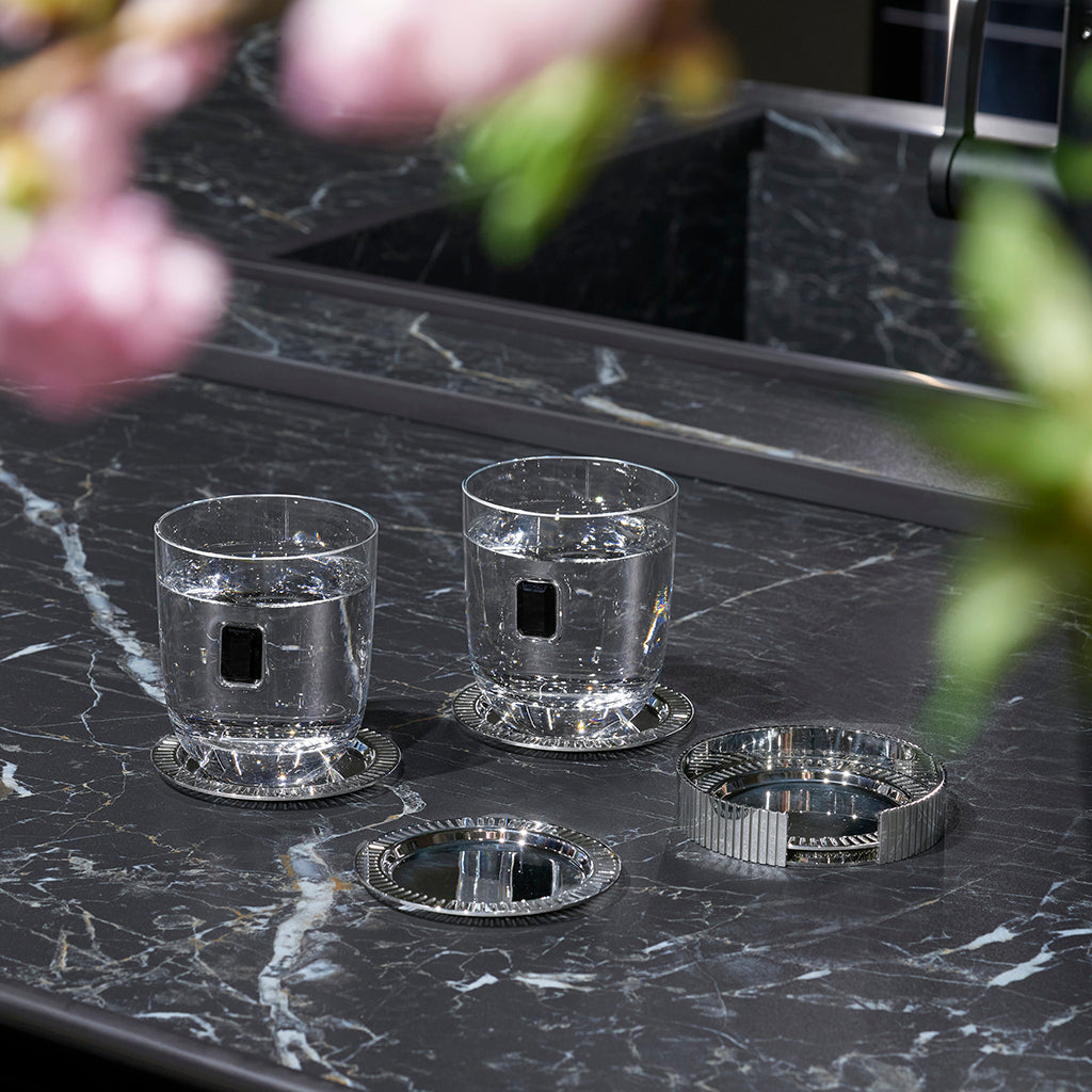 Striations Coasters in Holder Silver Set of 4