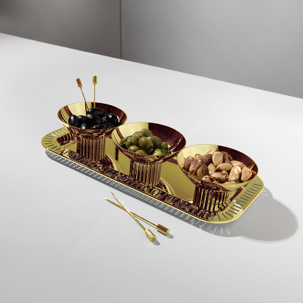 Striations Trio Bowl Set Gold