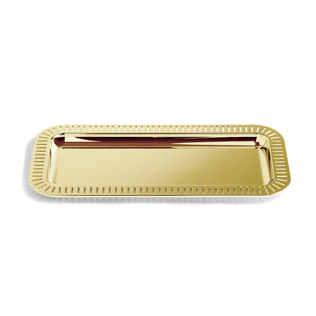 Striations Serving Tray Small Rectangle Gold