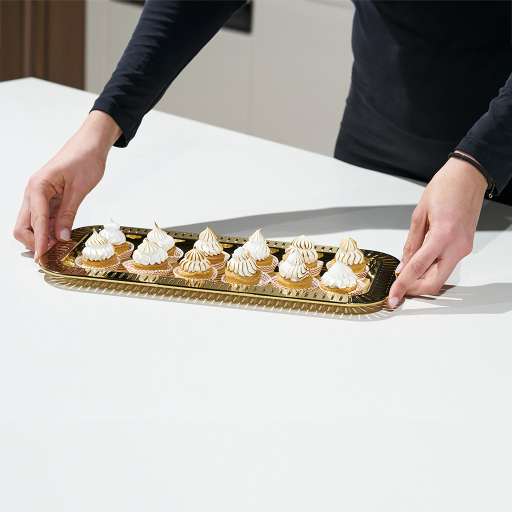 Striations Serving Tray Small Rectangle Gold