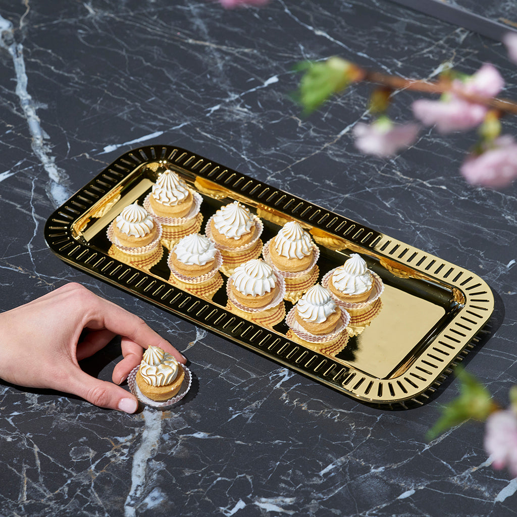 Striations Serving Tray Small Rectangle Gold