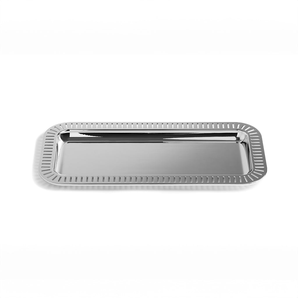 Striations Serving Tray Small Rectangle Silver