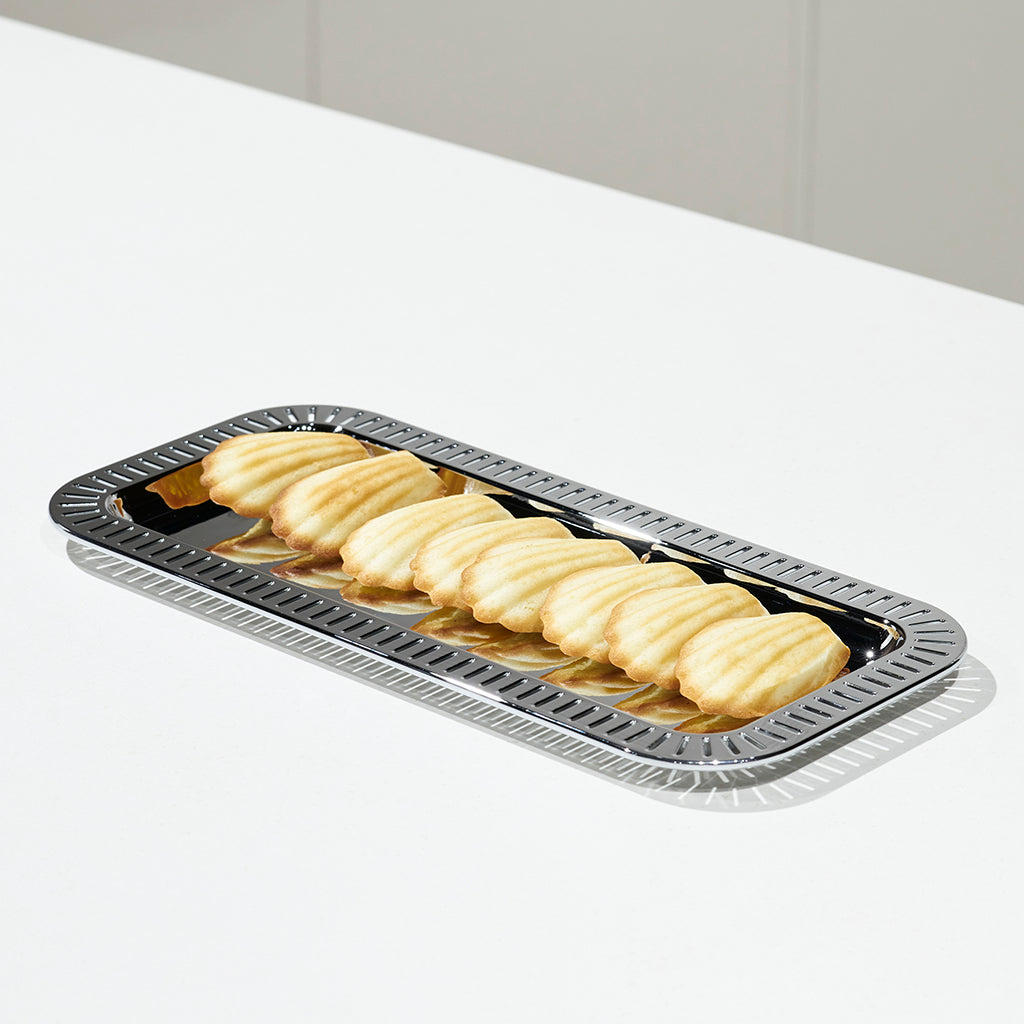 Striations Serving Tray Small Rectangle Silver
