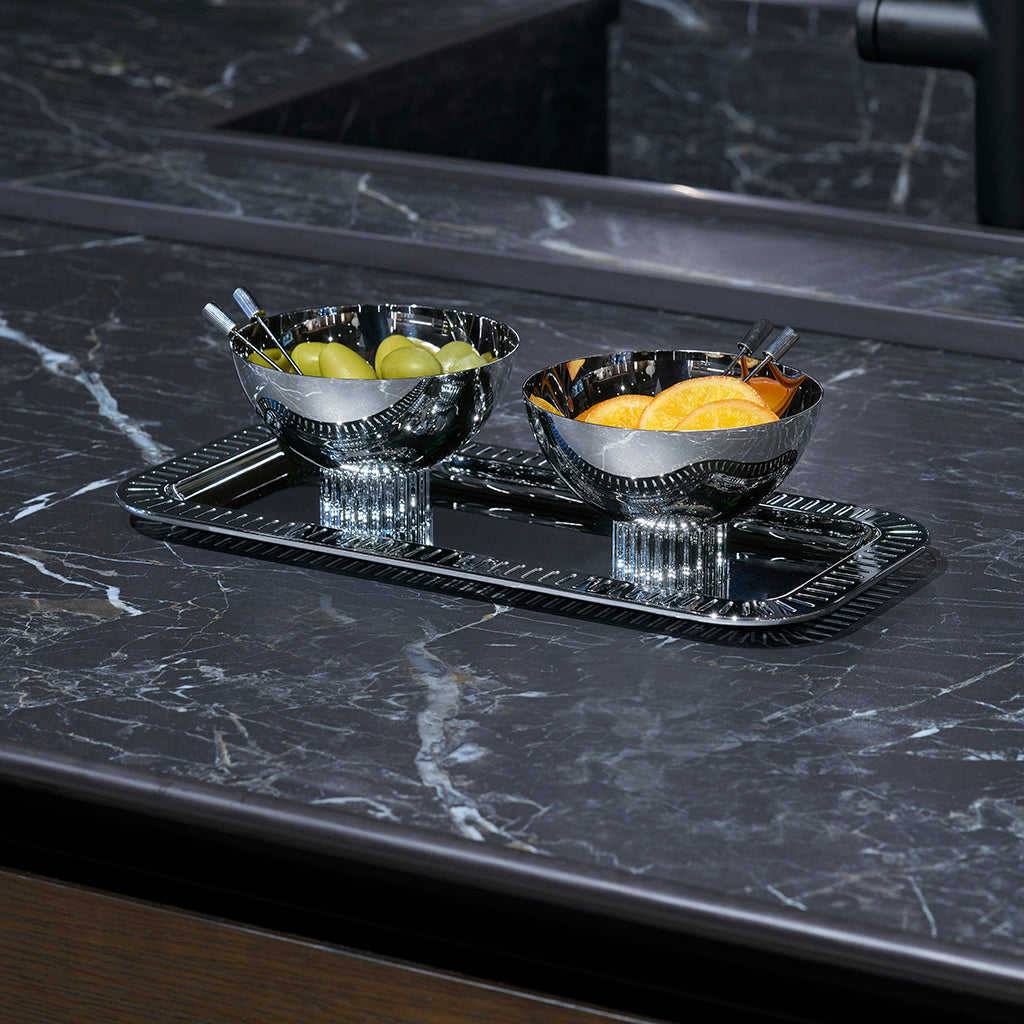 Striations Serving Tray Small Rectangle Silver