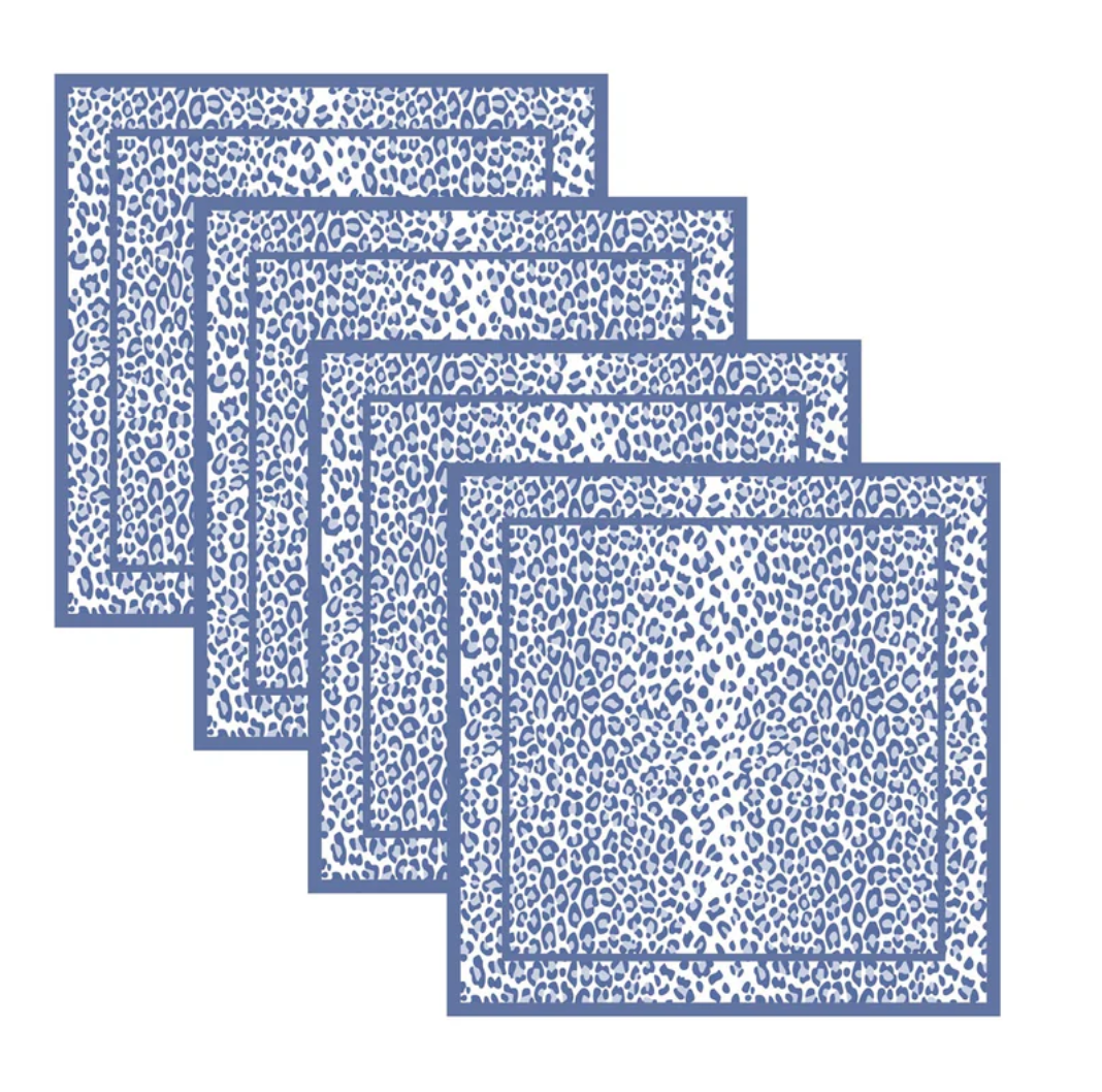 Leopard Napkin in Blue & White