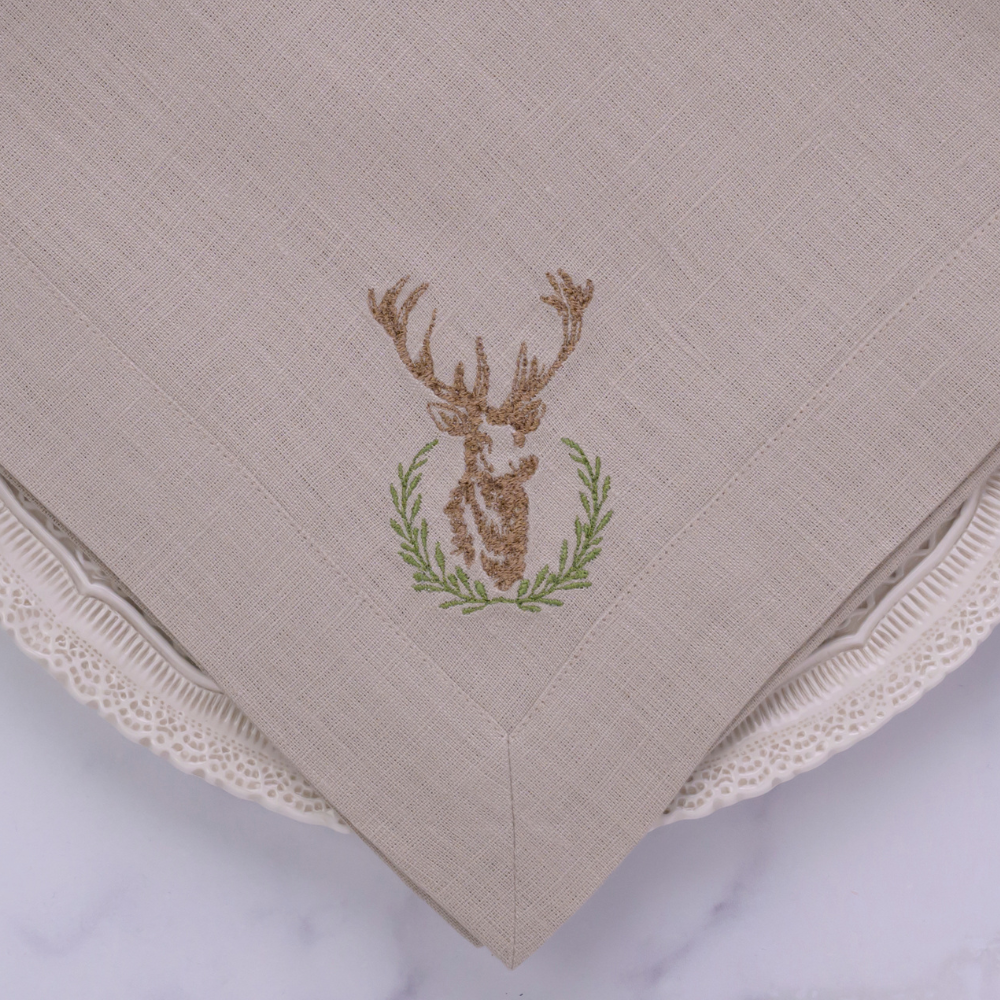 Napkin Large Laurel Wreath Stag with Bow