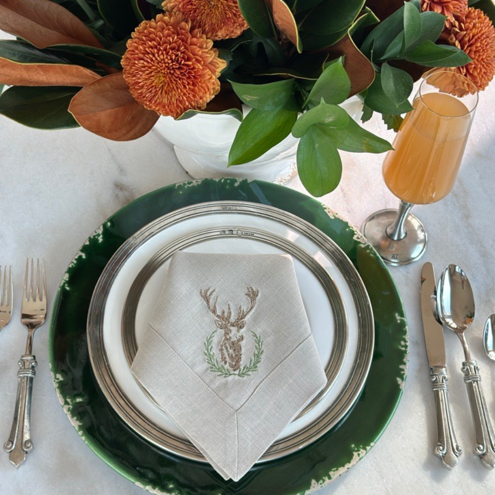 Napkin Large Laurel Wreath Stag with Bow