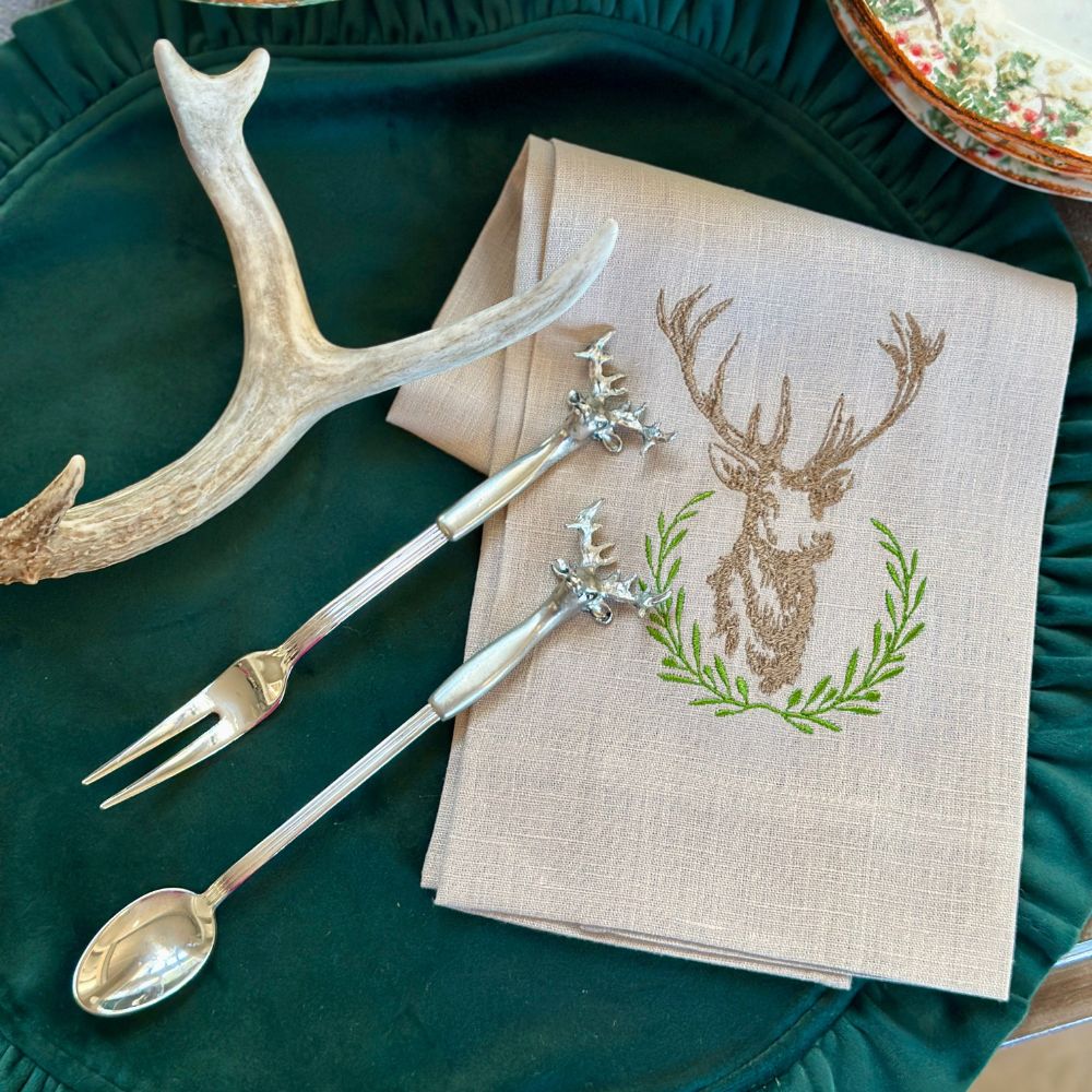 Laurel Wreath Stag Towel Soft Flax