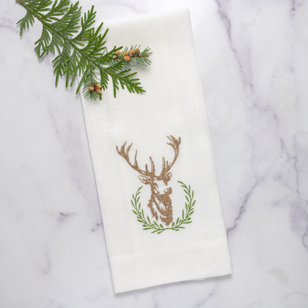 Laurel Wreath Stag Towel White