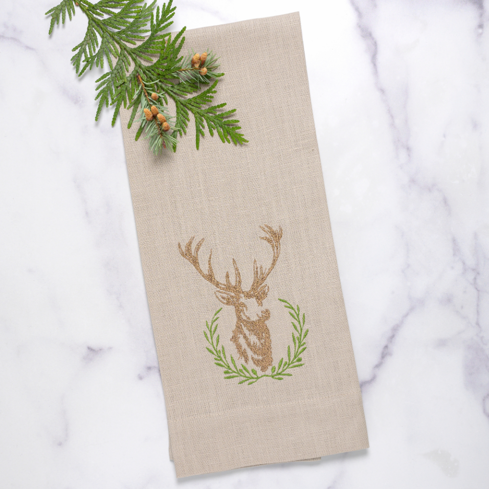 Laurel Wreath Stag Towel Soft Flax