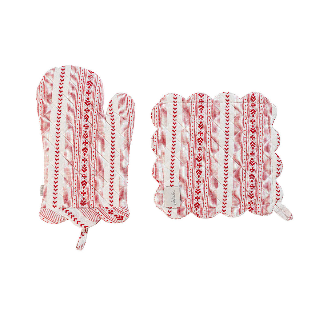 Villa Stripe Oven Mitt and Pot Holder Set of 2