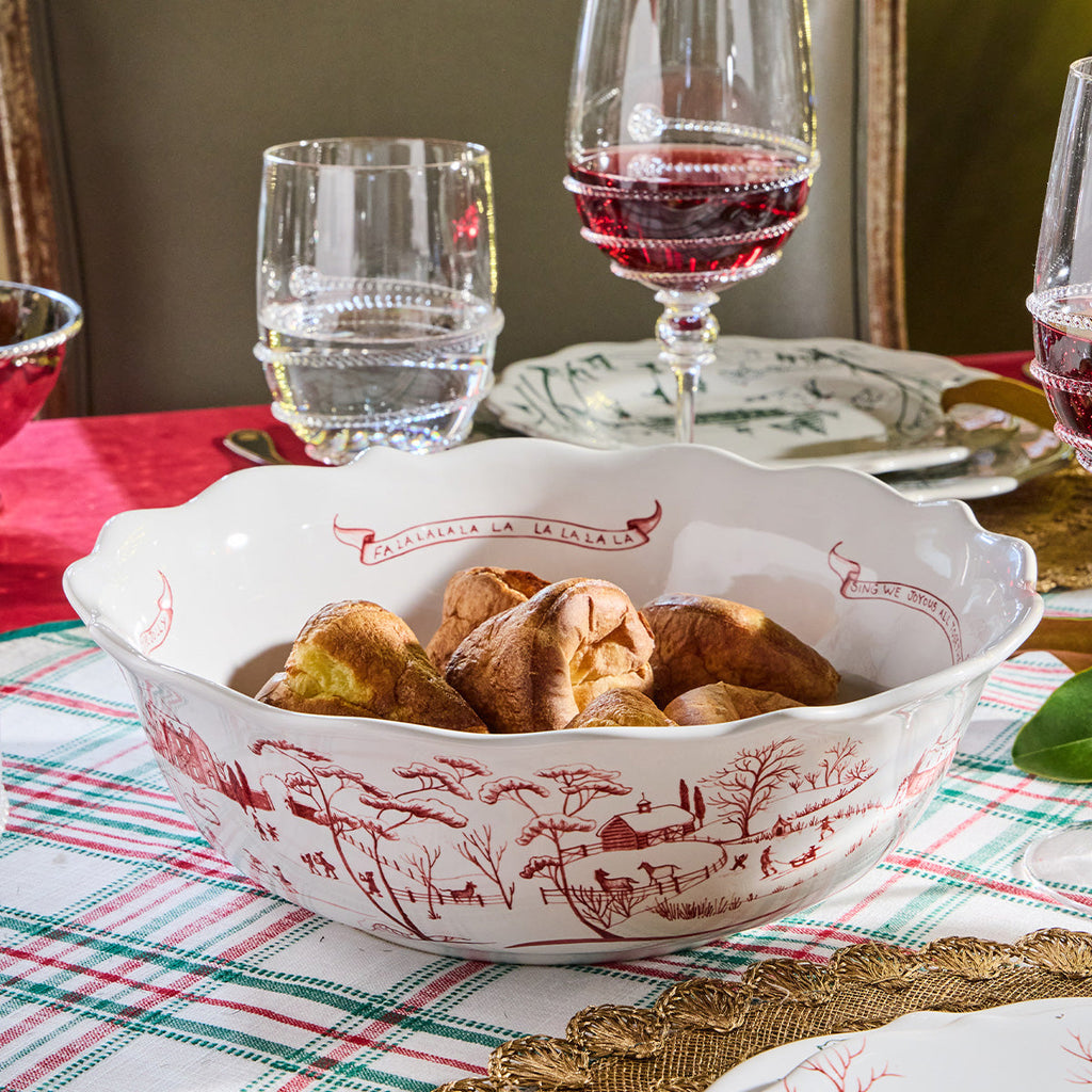Country Estate Winter Frolic 11" Serving Bowl Ruby
