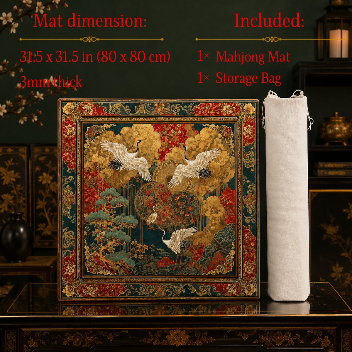 Golden Crane Mahjong Mat