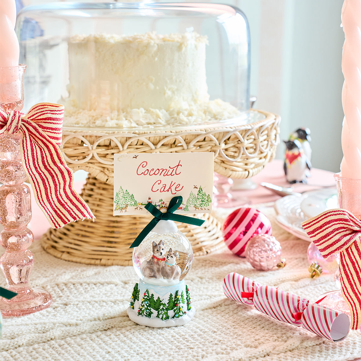 North Pole Reindeer Snow Globe Place Card Holder