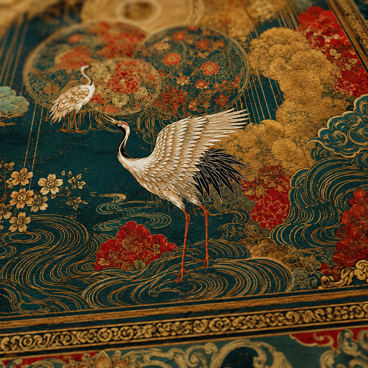 Golden Crane Mahjong Mat