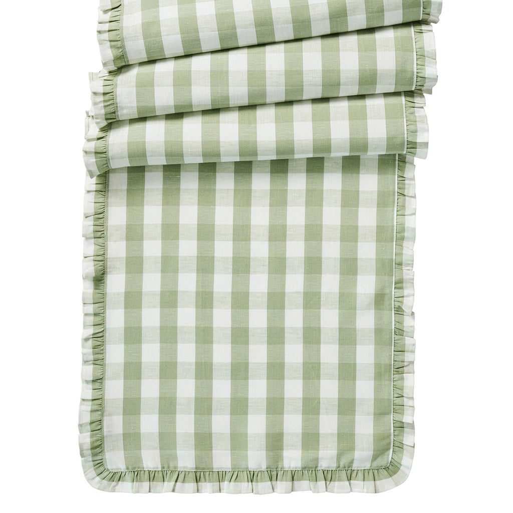 Gingham Ruffle Table Runner Seagrass