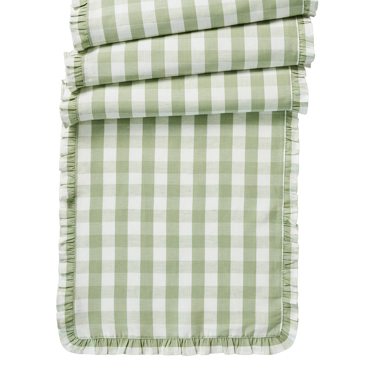 Gingham Ruffle Table Runner Seagrass