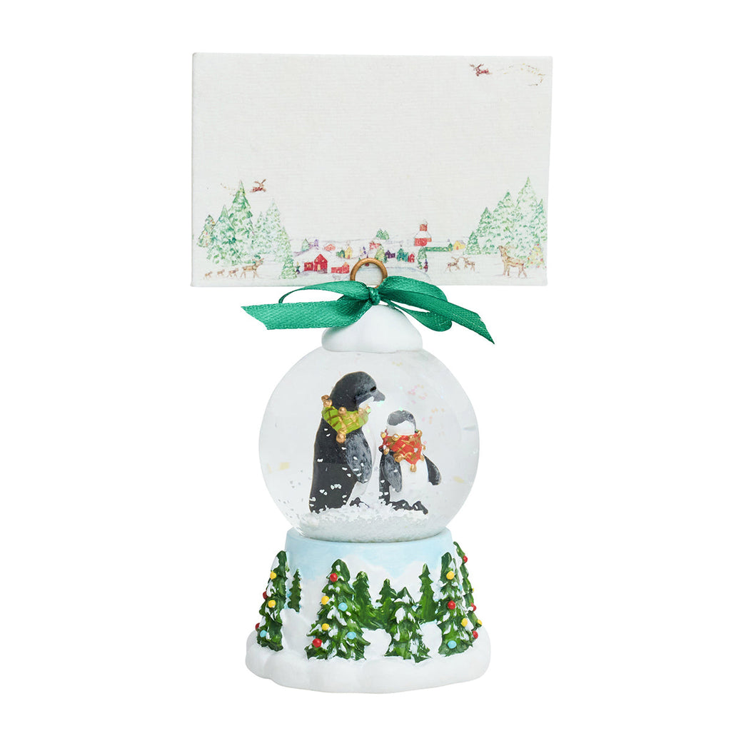 North Pole Penguin Snow Globe Place Card Holder