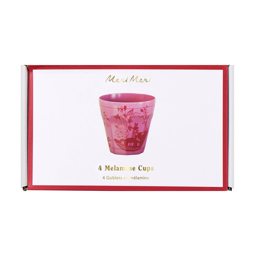 Pink Vintage Botanical Melamine Cups S/4