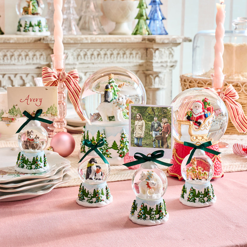 North Pole Polar Bear Snow Globe Place Card Holder