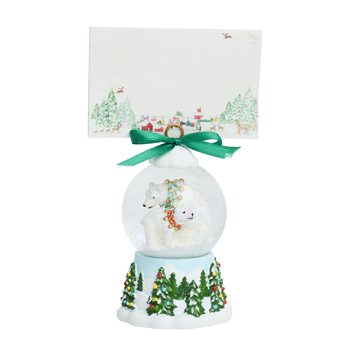 North Pole Polar Bear Snow Globe Place Card Holder