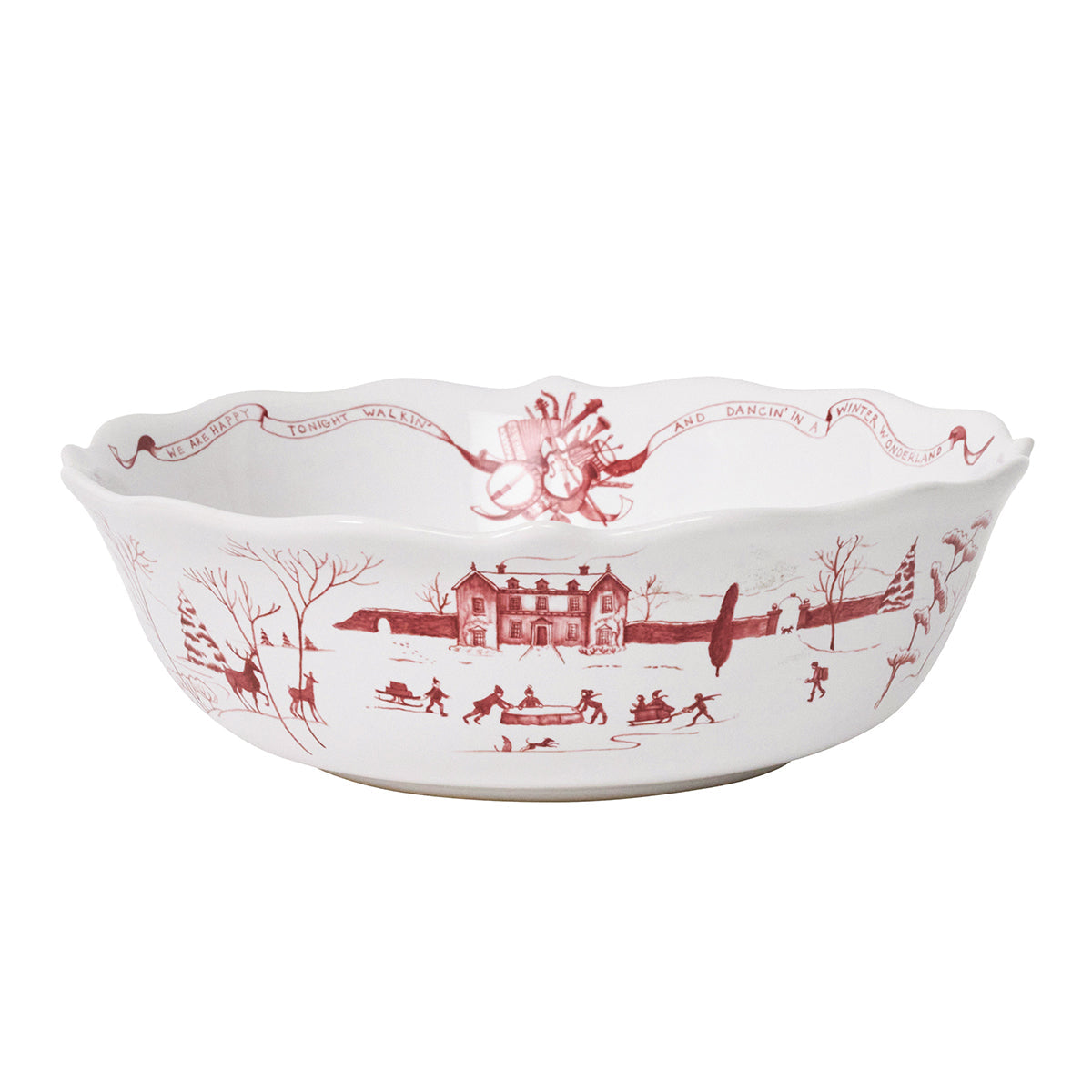 Country Estate Winter Frolic 11" Serving Bowl Ruby