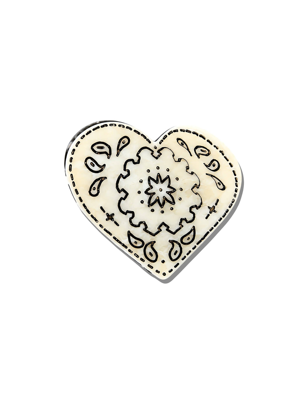 Paisley Heart Hair Claw Clip Black/White