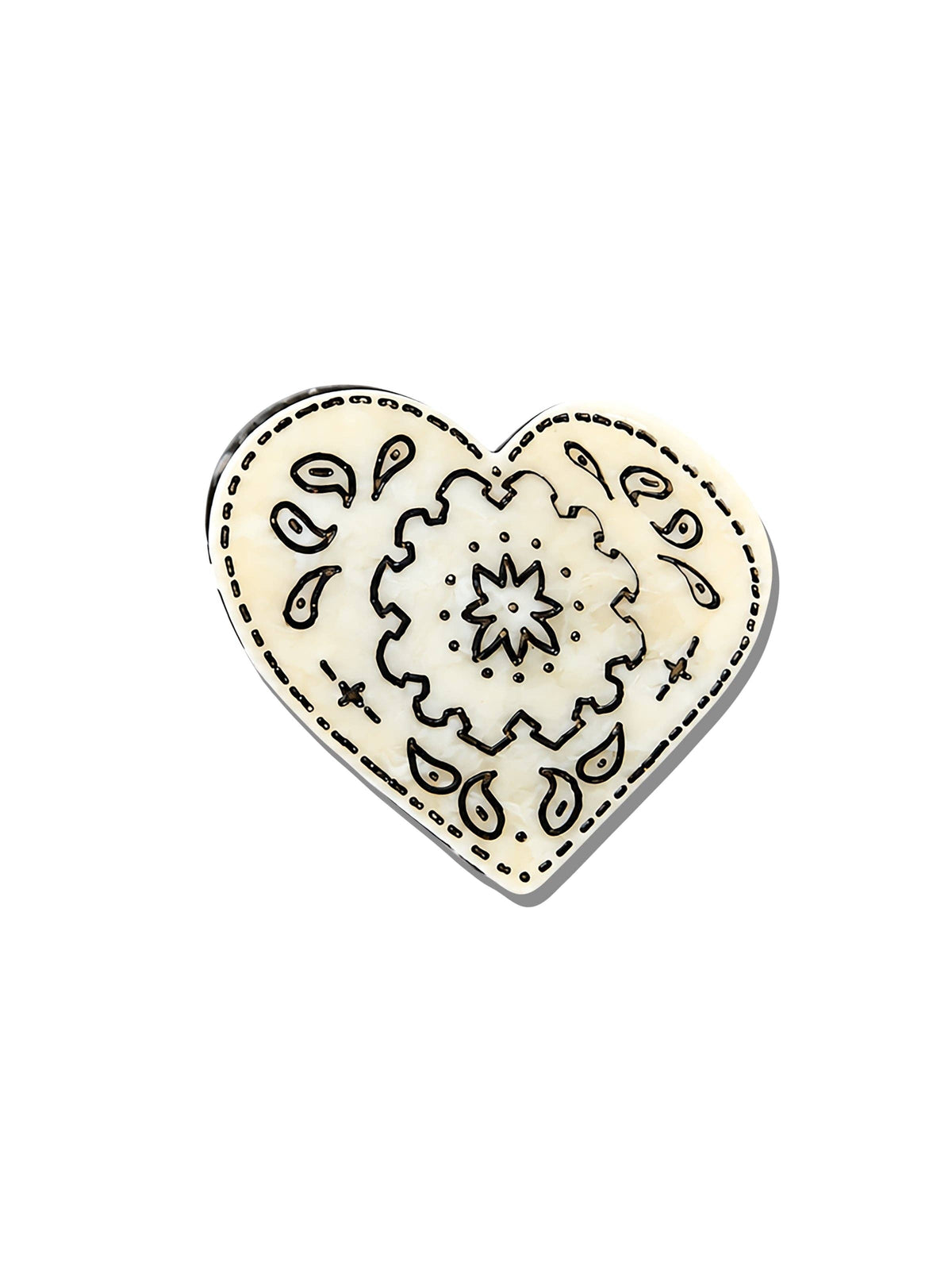 Paisley Heart Hair Claw Clip Black/White