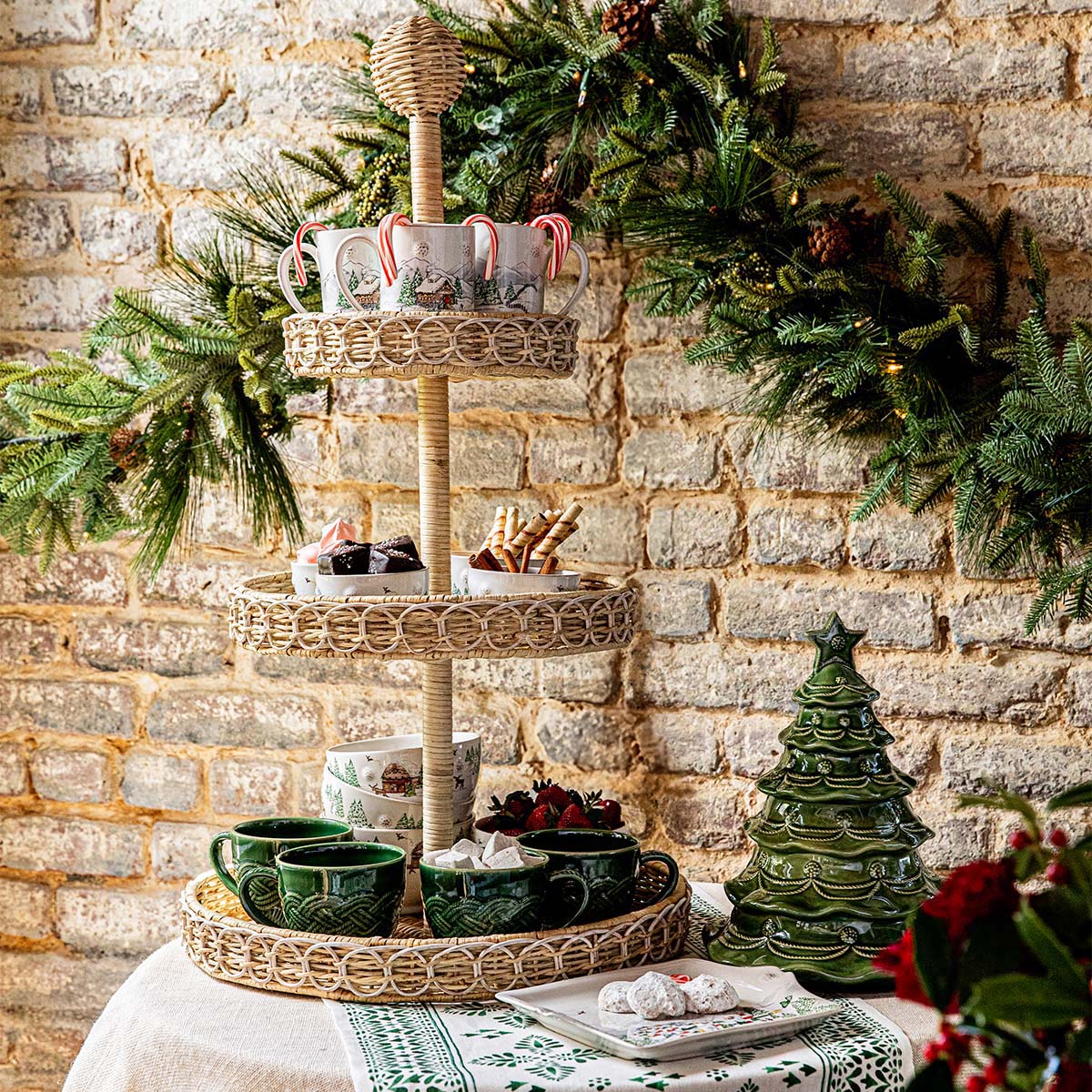 Berry & Thread Christmas Tree Cookie Jar With Lid Basil