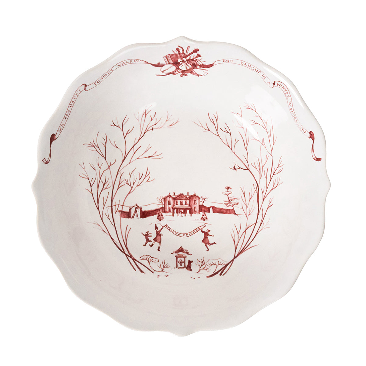 Country Estate Winter Frolic 11" Serving Bowl Ruby