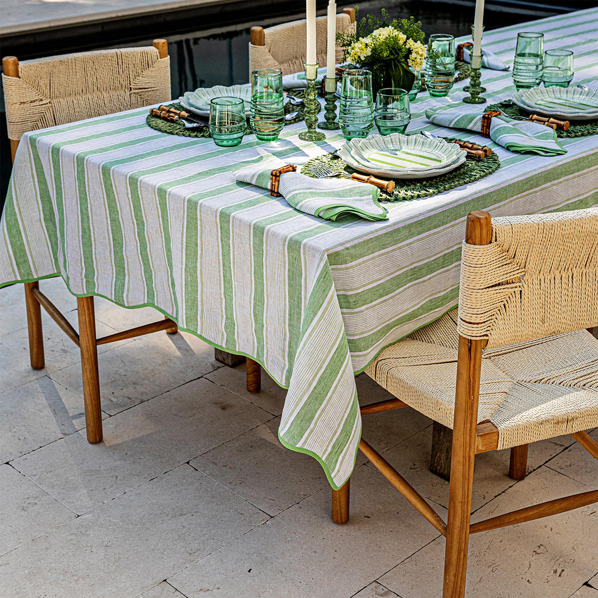 Cabana Stripe 60"x120" Tablecloth Seagrass