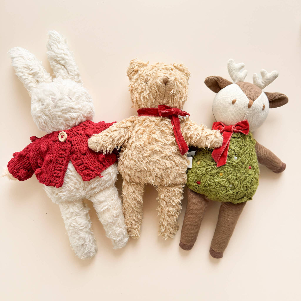 Plush Bear Red Velvet Bow Stuffed Animal